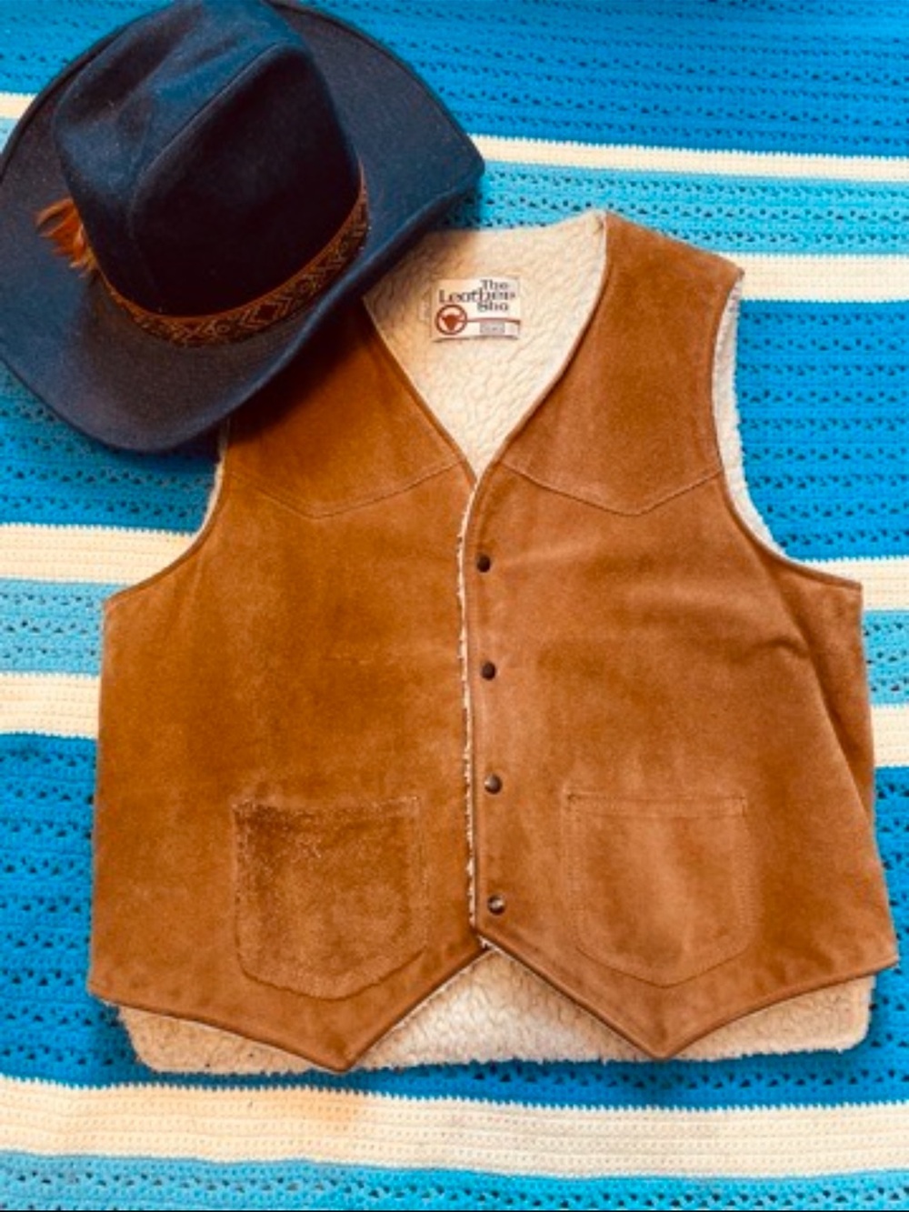 Vintage Suede Sherpa-Lined Brown Vest